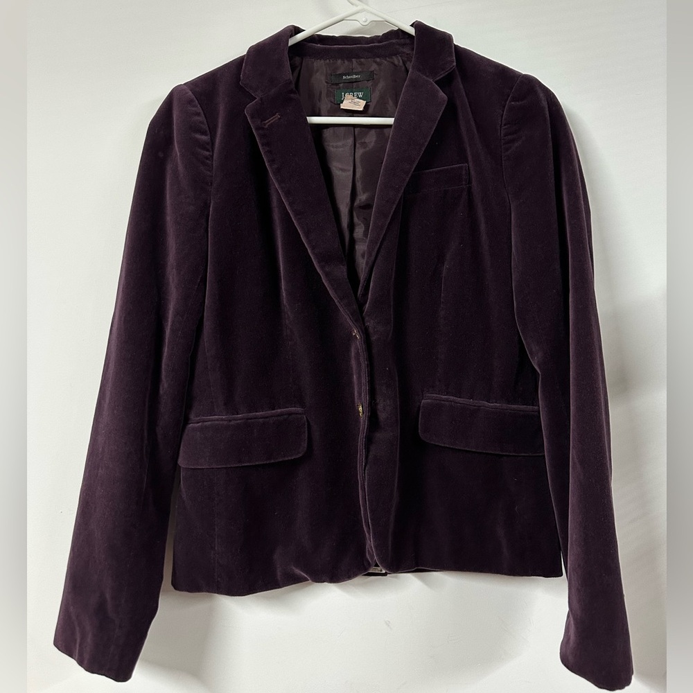 J. Crew Plum Purple Velvet Cotton Schoolboy Blazer Jacket Size 4 Career Women’s